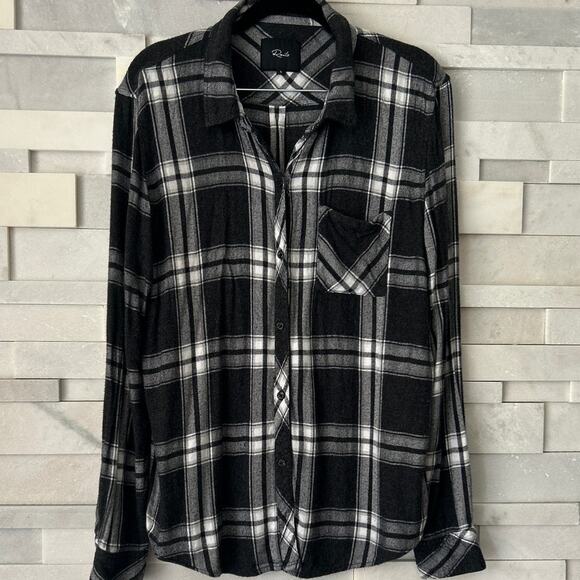 RAILS REVOLVE Hunter Long Sleeve Button Front Top Shirt Blouse Midnight Snow L - Picture 2 of 7